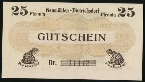 Notgeld Neumühlen-Dietrichsdorf 1922, 25 Pfennig, Förderkran, Frosch