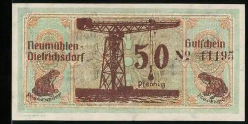 Notgeld Neumühlen-Dietrichsdorf 1922, 50 Pfennig, Förderkran, Frosch