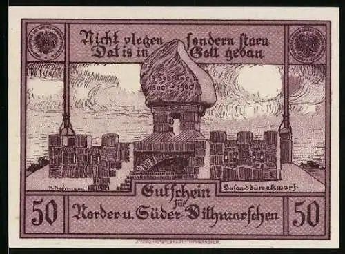 Notgeld Norder - und Süder-Dithmarschen, 50 Pfennig, Siegel, Festungsmauern und -turm