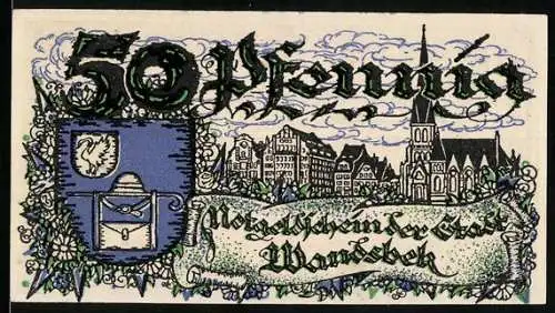 Notgeld Wandsbek 1921, 50 Pfennig, Wappen, Panorama