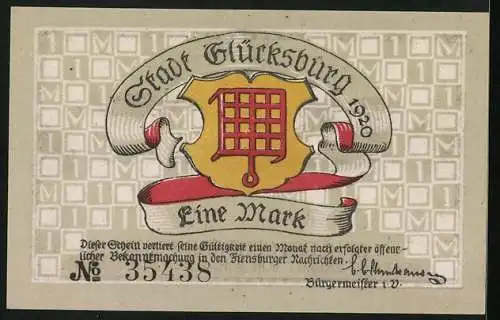 Notgeld Glücksburg 1920, 1 Mark, Das Schloss