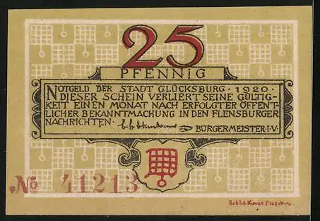 Notgeld Glücksburg 1920, 25 Pfennig, Das Schloss vom Ufer aus