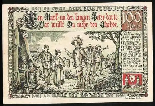 Notgeld Itzehoe 1920, 100 Pfennig, Jäger mit Gewehr und Degen im Camp