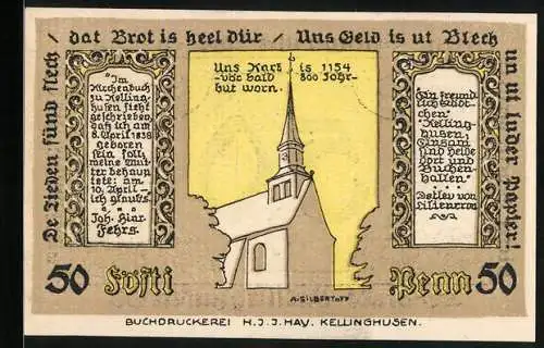 Notgeld Kellinghusen 1920, 50 Pfennig, Die Kirche