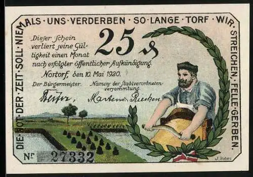 Notgeld Nortorf 1920, 25 Pfennig, Leder wird bearbeitet