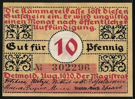 Notgeld Detmold 1920, 10 Pfennig, Das Stadtwappen