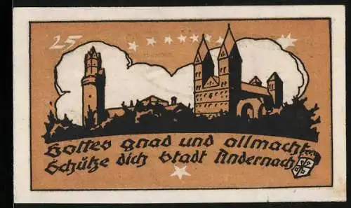 Notgeld Andernach 1920, 25 Pfennig, Ortsansicht mit Kirche