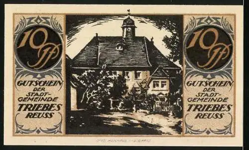 Notgeld Triebes 1921, 10 Pfennig, Blick zum Rathaus