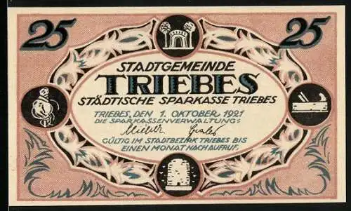 Notgeld Triebes 1921, 25 Pfennig, Das Schulhaus