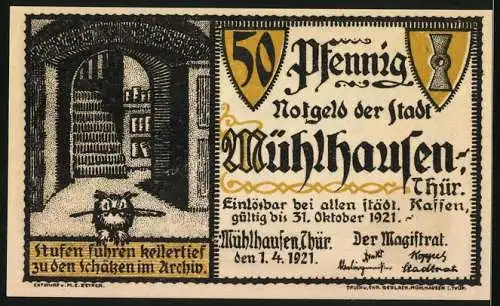 Notgeld Mühlhausen /Thür. 1921, 50 Pfennig, Wallensteins Schutzbrief 1625