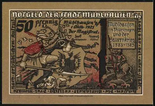 Notgeld Mühlhausen /Thür. 1921, 50 Pfennig, Die Sieger nehmen Rache an Mühlhausen