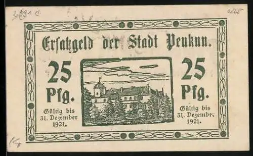 Notgeld Penkun 1920, 25 Pfennig, Blick aufs Schloss