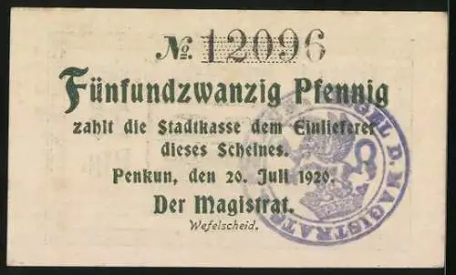 Notgeld Penkun 1920, 25 Pfennig, Blick aufs Schloss