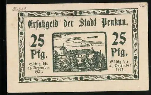 Notgeld Penkun 1920, 25 Pfennig, Das Schloss in Grün