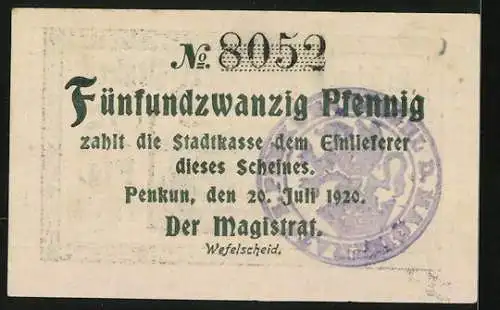 Notgeld Penkun 1920, 25 Pfennig, Das Schloss in Grün