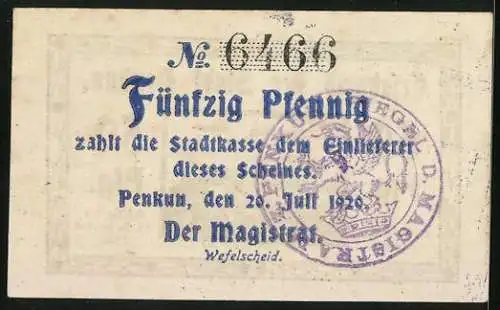 Notgeld Penkun 1920, 50 Pfennig, Das Schloss in Blau