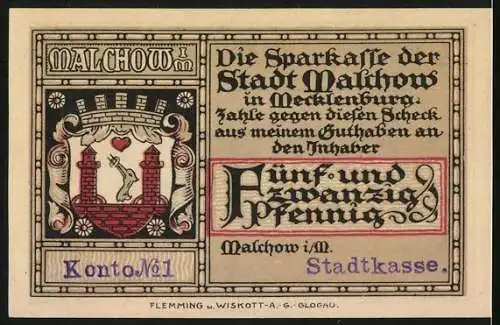 Notgeld Malchow i. M., 25 Pfennig, Stadt- und Klosteransicht