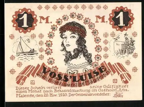 Notgeld Malente-Gremsmühlen 1920, 1 Mark, Kleiner Steg am Uklei-See