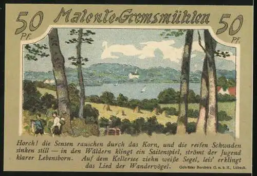 Notgeld Malente-Gremsmühlen 1921, 50 Pfennig, Blick auf die Kellerseebucht