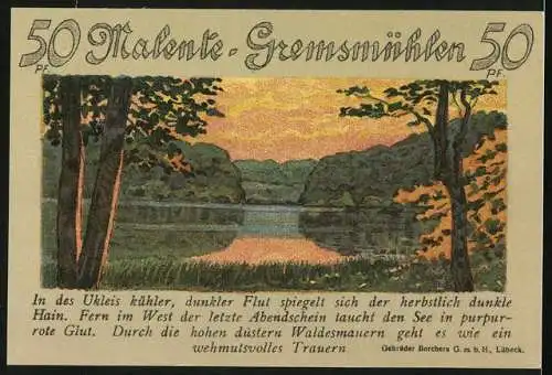 Notgeld Malente-Gremsmühlen 1921, 50 Pfennig, Partie am Ukleisee