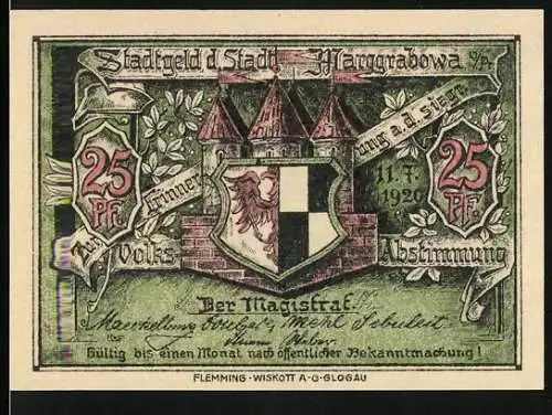 Notgeld Marggrabowa 1920, 25 Pfennig, Ritterzug am See