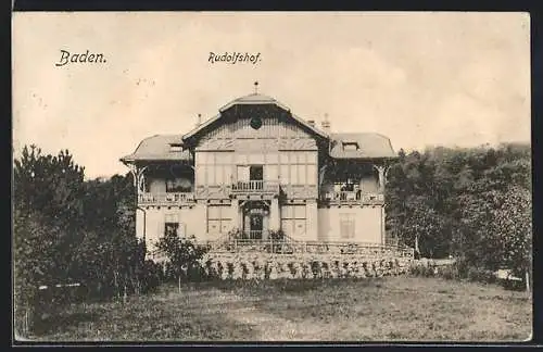 AK Baden, Hotel Rudolfshof aus der Vogelschau