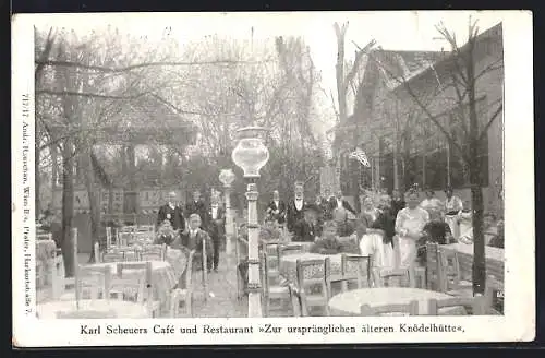 AK Wien, Karl Scheuers Cafe-Restaurant Zur ursprünglichen älteren Knödelhütte, mit Terrasse