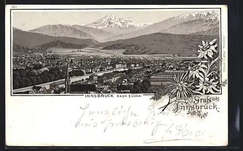 Lithographie Innsbruck, Teilansicht nach Süden