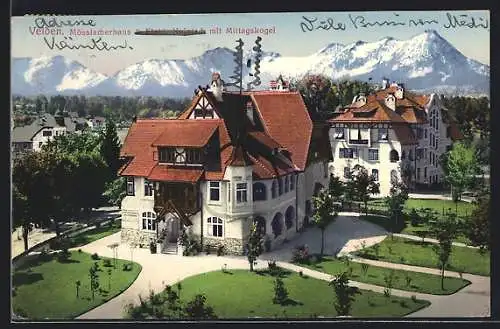 AK Velden am Wörthersee, Mösslacherhaus und Etablissement Kointsch mit Mittagskogel
