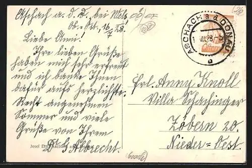 AK Aschach a. d. D., Strassenpartie mit Gasthaus zur goldenen Kanone