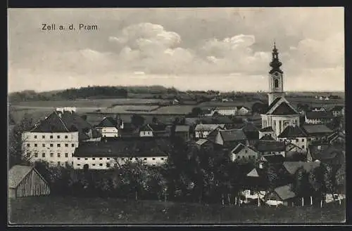 AK Zell a. d. Pram, Teilansicht mit Kirche aus der Vogelschau