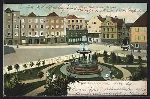 Künstler-AK Schärding, Oberer Stadtplatz mit Rathaus