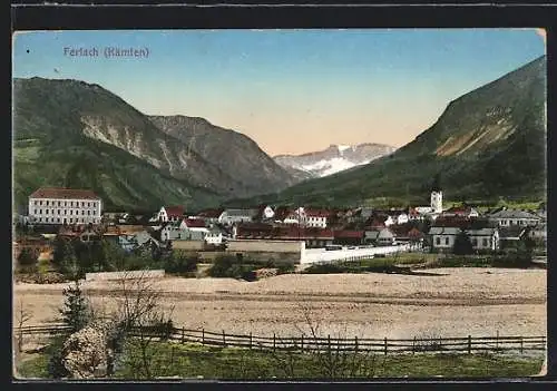 AK Ferlach, Ortsansicht mit Volksschule und Kirche