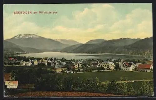AK Seeboden am Millstättersee, Ortsansicht gegen die Berge