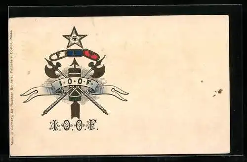 Präge-AK Wappen I. O. O. F. FLT, gekreuzte Äxte und Rutenbündel