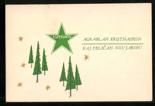 AK Weihnachts- und Neujahrsgruss auf Esperanto