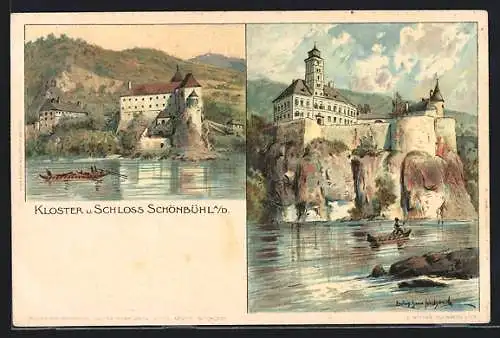 Künstler-AK Schönbühel an der Donau, Blick auf das Schloss