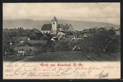 AK Gansbach /N.-Oe., Ortspartie mit Kirche