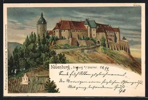 Lithographie Freiburg a. Unstrut, Schloss Neuenburg