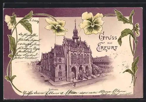 Lithographie Erfurt, Rathaus, Blumen