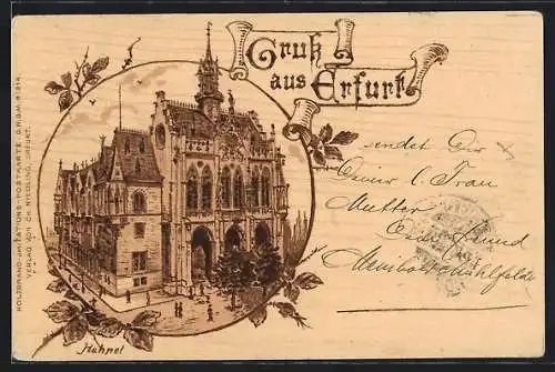 Holzbrand-Imitations-AK Erfurt, Rathaus