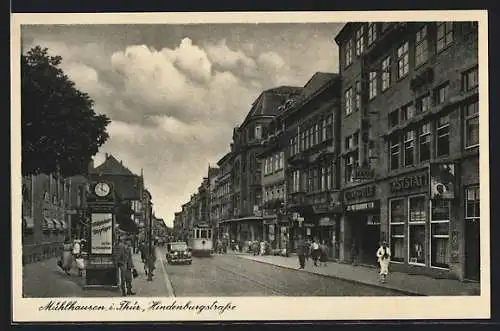 AK Mühlhausen /Thür., Hindenburgstrasse mit Kino Thuringia-Haus