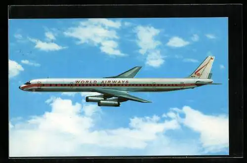 AK Flugzeug A DC-8 der World Airways in der Luft