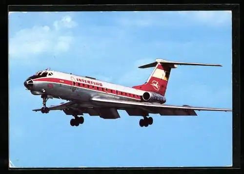 AK Turbinenluftstrahlverkehrsflugzeug Tu 134 der Interflug am Himmel