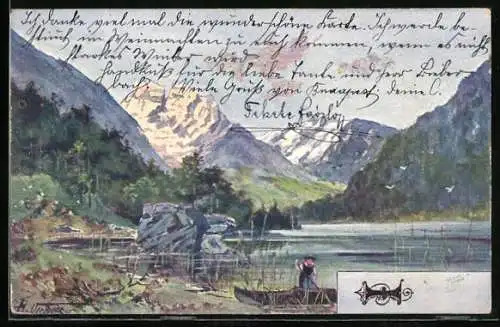 AK August, Sommerliche Berglandschaft mit See