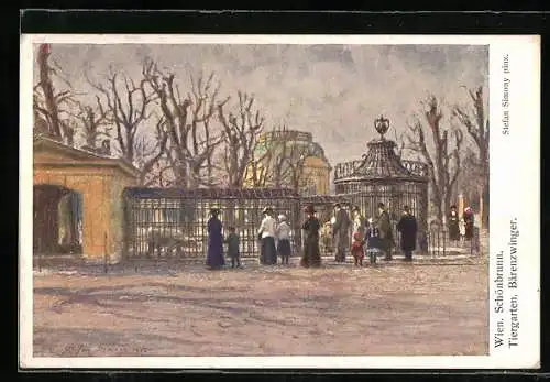 Künstler-AK Brüder Kohn (B.K.W.I) Nr. 855: Wien, Schönbrunn, Bärenzwinger im Tiergarten