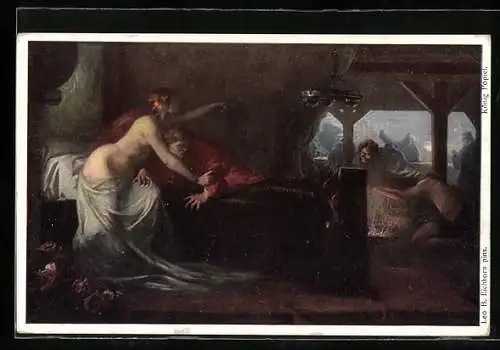 Künstler-AK Brüder Kohn (B.K.W.I) Nr. 1067: König Popiel mit einer halbnackten Frau