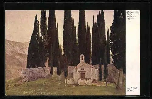 Künstler-AK Brüder Kohn (B.K.W.I) Nr. 2040: Zypressenhain mit Kapelle