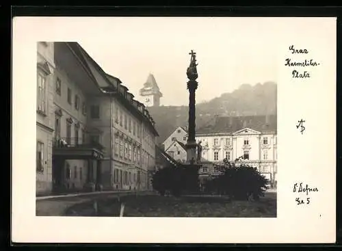 Foto-AK Adalbert Defner: Graz, Karmeliter Platz mit Blick zum Uhrturm