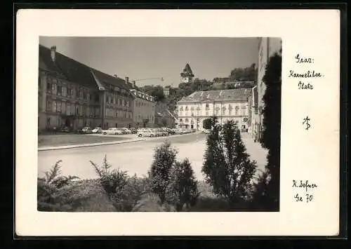 Foto-AK Adalbert Defner: Graz, Karmeliter-Platz mit Blick zum Uhrturm